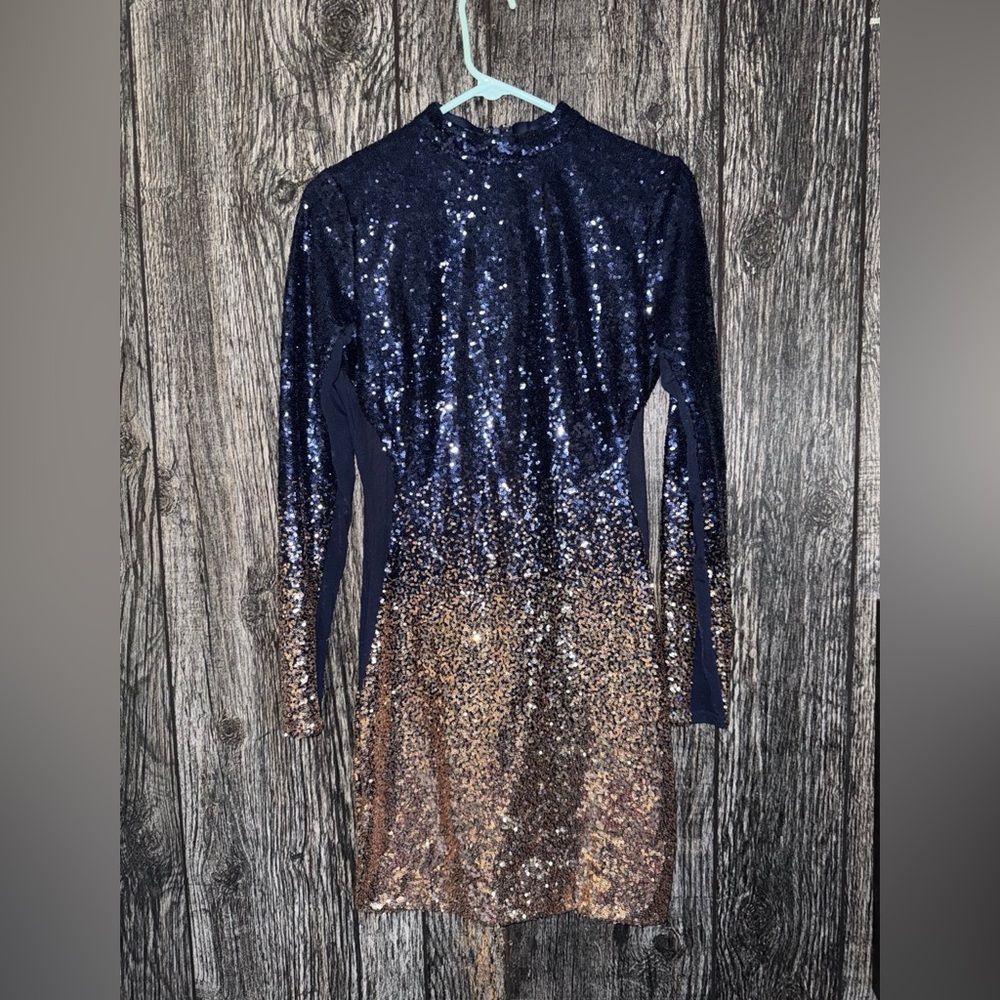 Fashion Nova Dimmed With Smoke Mini Dress Navy Gold - Picture 5 of 8